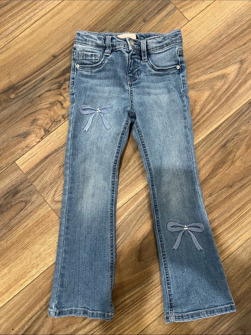 Squeeze Girls Light Blue Denim Jeans with Bow Appliqués